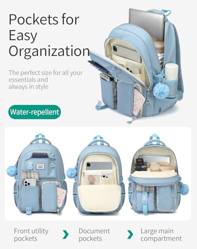 Image of Backpack for Girls, 15.6in Laptop School Bag Kids Elementary Middle High College Students Large Bookbags for Teens Mochilas Escolares para Ninas, Blue