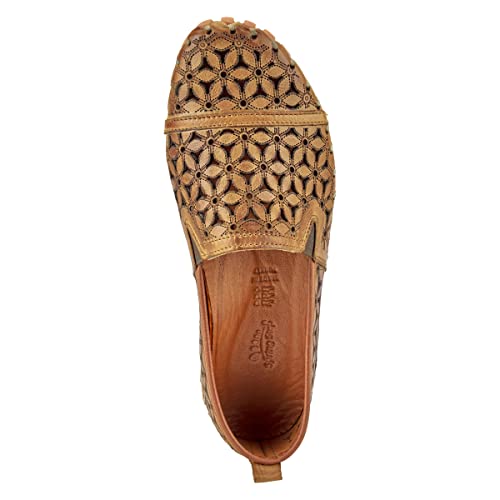 Image of Spring Step Flowerflow Shoes for Women - Leather Womens Loafer with Floral Laser Cutout - Comfortale Slip-On Shoes for Womens