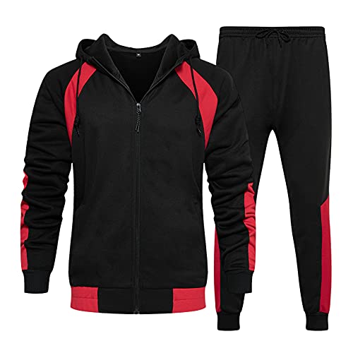Trainingsanzug Herren Jogginganzug Langarm Reißverschluss Jogging Anzug Sweatshirt für Freizeit Sport Hoodies Laufanzug Activewear Sets Sporthose+Hoodie mit Taschen Männer Sporthose Freizeitanzug Cover