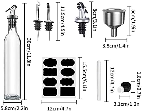 Oil Bottle - FOVERN1 500ml Glass Olive Oil Bottles Vinegar Dispenser Pack of 4 Oil Dispenser Bottle for Cooking Kitchen Baking Salad with 8pcs Pour Spout 1pcs Funnel