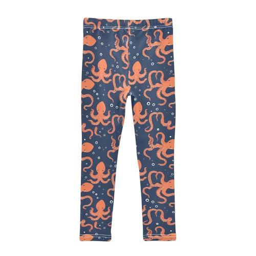 Wusikd Orange Octopus Girls' Leggings Toddler Doodles Kids Yoga Pants Dance Active Tights 4T2