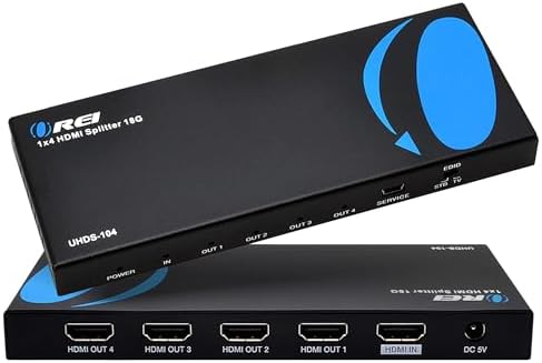 1 in 4 Out HDMI Splitter by OREI, 4K @ 60Hz 2.0 HDMI Splitter 2 Ports with Full Ultra HDCP 2.2, 18 Gbps & 3D Supports EDID Control