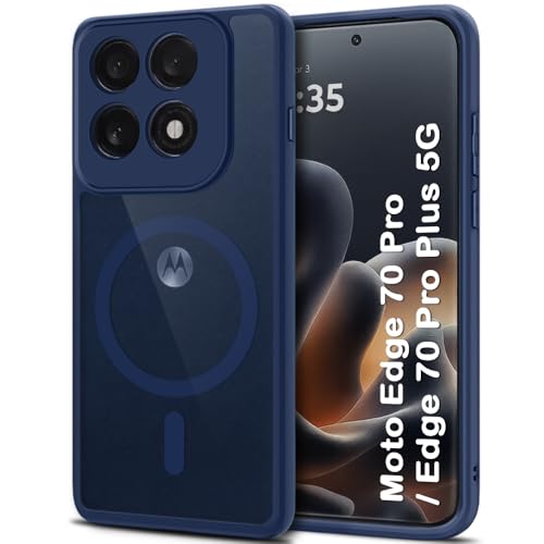 Image of TheGiftKart Hybrid Shockproof Back Cover Case for Motorola Moto Edge 70 Pro /Edge 70 Pro Plus 5G | Hard Back Cover Case (PC & TPU, MagSafe Compatible, Transparent Clear Back, Blue Sides)
