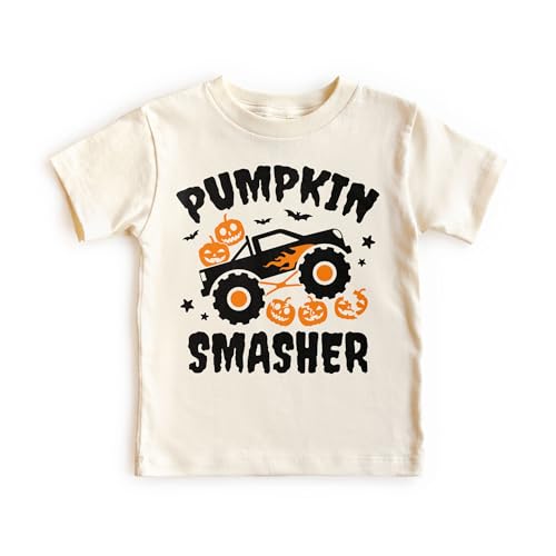 Halloween Monster Truck Shirts For Kids - Pumpkin Smasher Spooky Monster Truck Outfit - Natural Boys & Girls Toddler, Youth Clothing