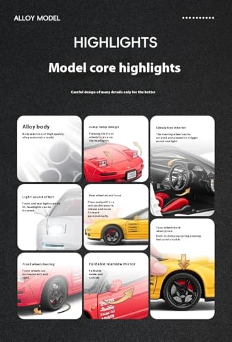 Image of Invite 1:24 Scale Honda Acura NSX NA1 Die-Cast Model Car - Alloy Metal Pullback Toy Car with Openable Doors, Lights & Music - Luxury Sports Car Toy for Kids & Collectors [Random Color]