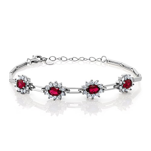 Gem Stone King 2.36 Cttw Red Created Ruby Tennis Bracelet For Women | 925 Sterling Silver | 7 Inch With 1 Inch Extender