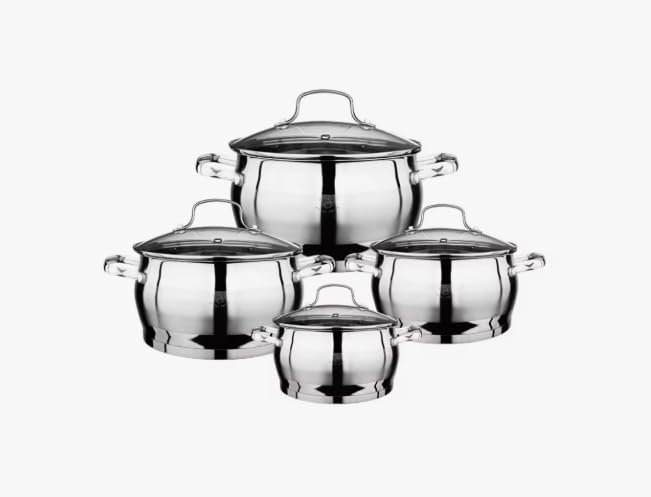 Batería de Cocina 4 Piezas, OTA Acero Inoxidable Tapas de Cristal, juego de ollas Compatible con Inducción, Apto para Horno y Lavavajillas,