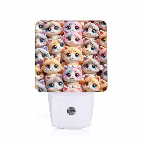 Image of LED Night Light,Cute Cat Faces Colorful Pattern LED Night Light Plug into Wall with Dusk to Dawn Light Sensor White Energy Efficient Nightlight for Bedroom Bathroom Hallway Living Room Kitchen