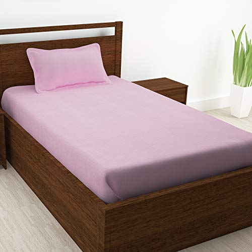 Image of Story@Home 210 TC Spark Solid Plain Cotton Single Bedsheet with 1 Pillow Cover (Light Pink)