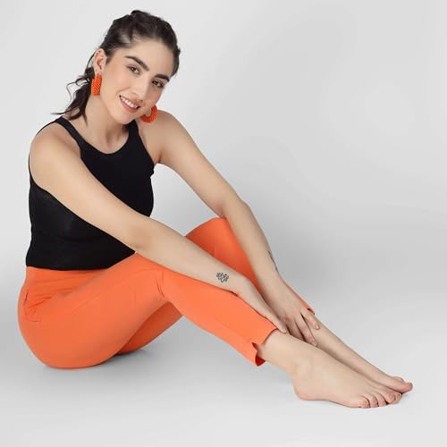 Image of ON&ON Women's Cotton Stretchable Slim Fit Straight Pants Trouser for Casual Wear and Office Wear