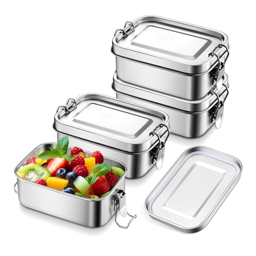 E-far 4 Pieces Stainless Steel Bento Box, Mini 550ml Metal
