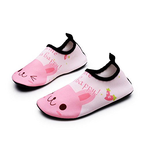 Lewhosy Kids Boys and Girls Swim Water Shoes Quick Drying Barefoot Aqua Socks Shoes for Beach Pool Surfing Yoga(34/Rabbit Pink)