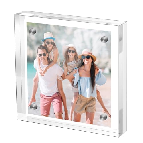 M-sorflly Small 44 Inches Acrylic Picture Frame Clear Magnetic Picture Frame for Wedding Double Sided Frameless Photo Frame for Desktop Free Standing Display Stand Acrylic Frame