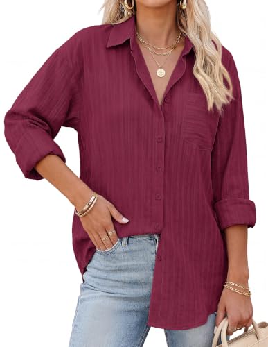 GRACE KARIN Women's Cotton Oversized Blouse Dressy Casual Wine XL - image 1
