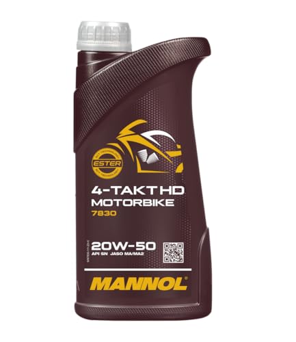 Image of MANNOL 7830 (1L) 4-TAKT MOTORBIKE HD SAE 20W-50 API SN JASO MA /MA2 SYNTHETIC ENGINE OIL FOR 4-STROKE PETROL ENGINES OF BIKES,SCOOTERS AND MOTORCYCLES IMPORTED FROM GERMANY 1L (1)