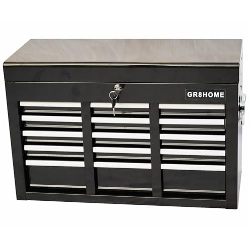 Gr8 Home Black Metal Heavy Duty 9 Drawer Portable Tool Storage Chest Lockable Box Organiser With Carry Handle And Drawers