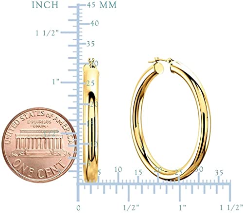 14k REAL Yellow or White or Rose/Pink Gold 3MM Thickness Classic Polished Round Tube Hoop Earrings with Snap Post Closure For Women in Many Sizes and Gauges2