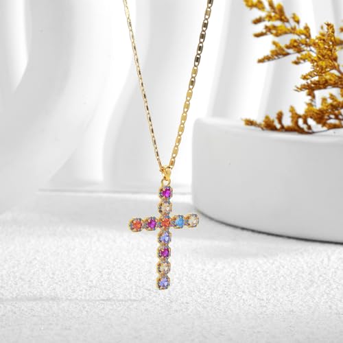 Cross Faith Pendant Necklaces for Women Trendy Gold Chain Cross Necklace Shiny Rhinestones Gold Charm Necklace Fashion Minimalist Faith Jewelry4
