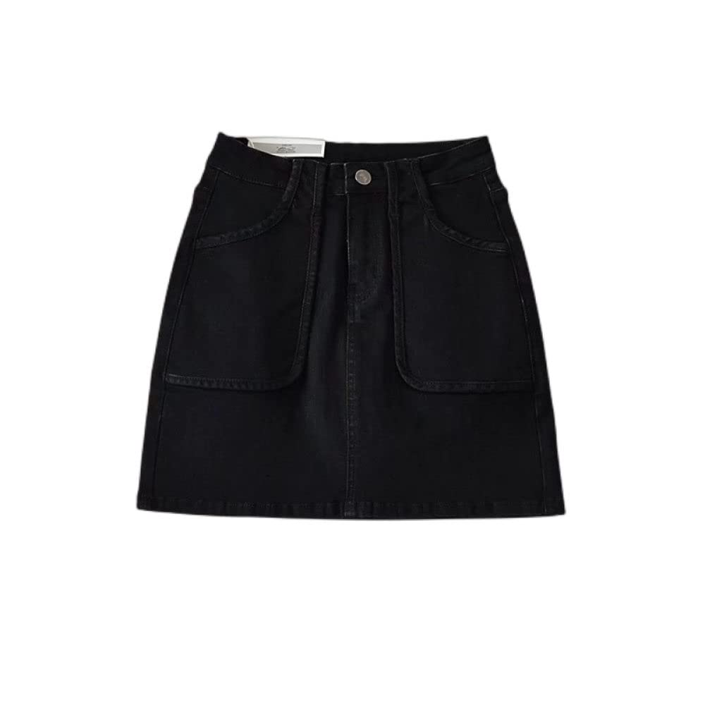 Rock Damen,Damen Minirock Schwarz High Waist Retro HIPS-Wrapped Jeansrock Mit Taschenreißverschluss Schlanke A-Linie Einfarbiger Lässiger Kurzer Rock Für Mädchen Damen, Xs