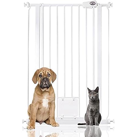 Bettacare Gate with Lockable Cat Flap Pressure Fitted Gate 75cm - 148.7cm Stair and Pet Gate (75cm - 84cm, White) Cover