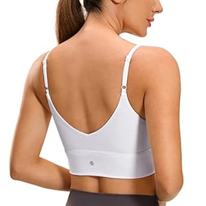 CRZ YOGA Adjustable Longline Sports Bra for Women – V Back Wireless Workout Padded Yoga Bra Cropped Tank Tops Camisole