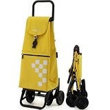 GARMOL Carro de la Compra Plegable 55 litros | Carrito Compra 4 Ruedas Gran Capacidad Abatible | Color Mostaza