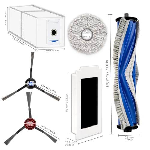Image of (20 Pack) M12 Pro+ Replacement Parts Compatible with ECOVACS DEEBOT T30 Omni / T30 Pro Omni /Yeedi M12 Pro+ Robot Vacuum, 1 Roller Brush, 4 Side Brushes, 3 HEPA Filters, 6 Dust Bags, 6 Mop Pads