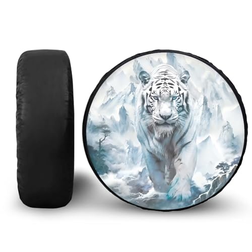 Image of White Tiger Spare Tire Cover PU Leather, Wheel Protection Universal for SUV, Truck, RV, Camper, Trailer, 5 Sizes from 14-18 Inches, Accessories 18-Inch Fits Tire Diameter 33 inch-34 inch