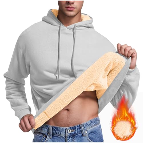 Hoodies for Men Winter Sherpa Fleece Lined Sweatshirt Heavyweight Warm Long Sleeve Pullover Trendy Solid Color Hoodie