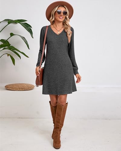 Ficerd Women's Knit Long Sleeve Sweater Dress Casual V Neck Tunic Dresses Fall Trendy Outfits4