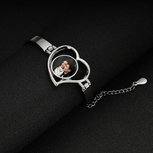 Kemedeaego Personalized Photo Bracelet for Women, Custom Heart Charm Chain Bracelet with Picture, Stainless Steel Keepsake Gift for Birthday, Anniversary, Mother's Day (Style 1) - Image 3