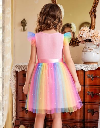 Little Girls Tulle Tutu Dress - Toddler Kids Flutter Sleeve Princess Sundress Casual Summer Outfit Clothes for 2-7Y3
