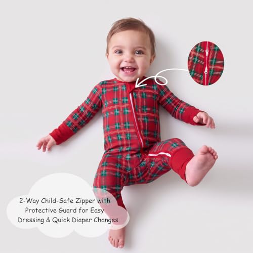Tulivie Ultra-Soft Bamboo Viscose Footie Jumpsuit for Baby Boys & Girls (Christmas Plaid,12-18M) - image 4