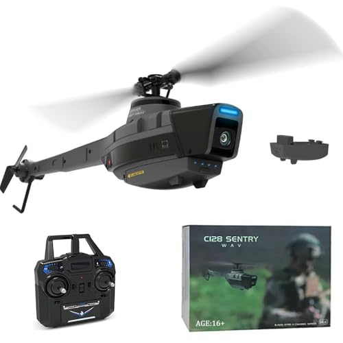 C128 RC Helicopter, 2.4G 4CH Military Remote Control Helicopter with Camera and One-button Takeoff...