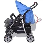 yorten Baby Zwillingswagen Klappbar mit Regenschutzhaube Kinderwagen aus Stahl und Oxfordgewebe 93 x 68 x 103 cm (L x B x H) Blau und Schwarz