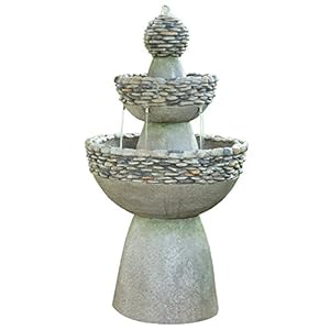 Teamson Home Garden Water Fountain, Large Contemporary Water Feature, 3 Tiered Stone Effect Indoor Waterfall Ornament with Pump, Outdoor Patio Decor