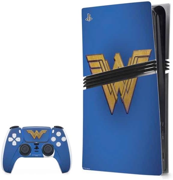 Skinit Decal Gaming Skin Compatible with PS5 Pro Bundle - Officially Licensed DC Comics Wonder Woman Battle Ready Poster Design