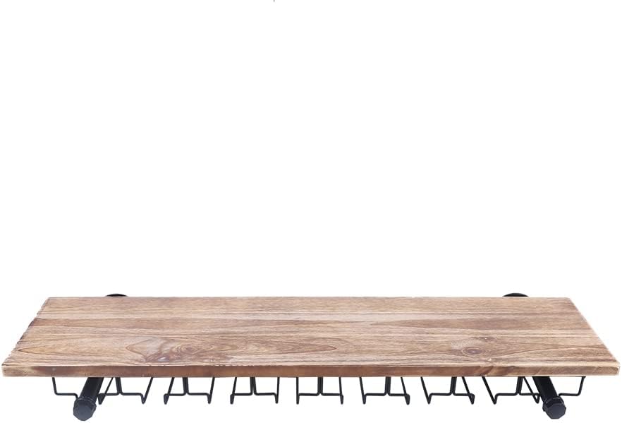 Industrial Pipe Shelf Wine Rack with Stem Glass Holder - 36"x9.8" Rustic Wall Mounted Bar Shelves Bottle Holder Floating Wood Storage Shelf for Home Kitchen Living Room Farmhouse Decor (1 Tier)