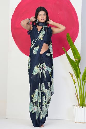 Image of MIRCHI FASHION Women Saree Floral Printed Chiffon | Breathable Lightweight Summer Sari for Office and Daily Use with Unstitched Blouse (Available in 20 Styles)