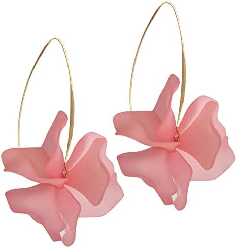 Handmade Bohemian Acrylic Large Flower Dangle Drop Earrings Unique Resin Tiered Petal Flower Line Earrings for Women Girls