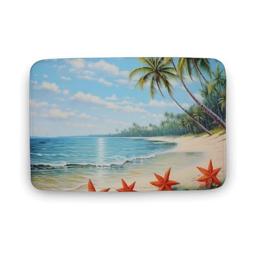 Beach Starfish Sea Animal Coral Velvet Rugs Non-Slip Bathroom Rugs Soft Kitchen Rug Floor Carpet for Home Decor 19.7