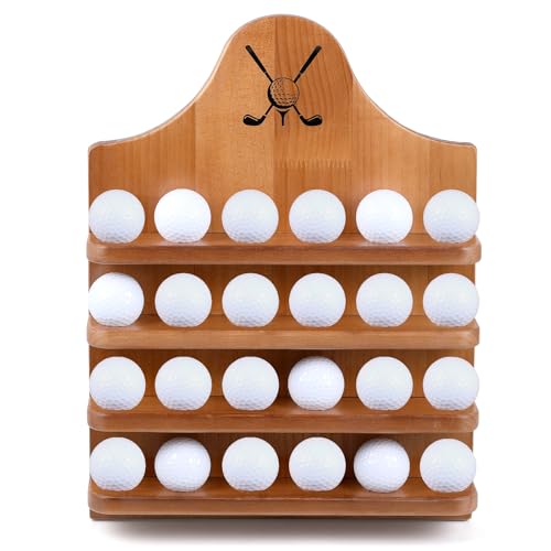 Marsui Wooden Golf Ball Display Case 24 Balls Wall Mounted Golf Ball Display Holder Father'S Day Collection Gifts For Golf Ball Enthusiasts Dad, 15. 8 X 11. 8 Inch