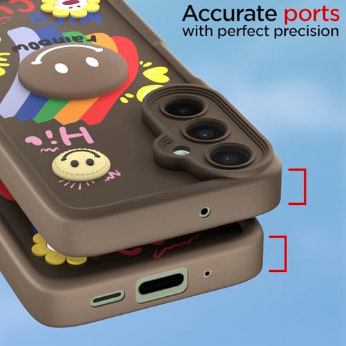 Image of Pikkme Back Cover for Samsung Galaxy M16 5G | Soft Silicone| Cute Rainbow Smile & 3D Cartoon Flower Design | Shockproof Raised Camera Protection Bumper Case (Brown)