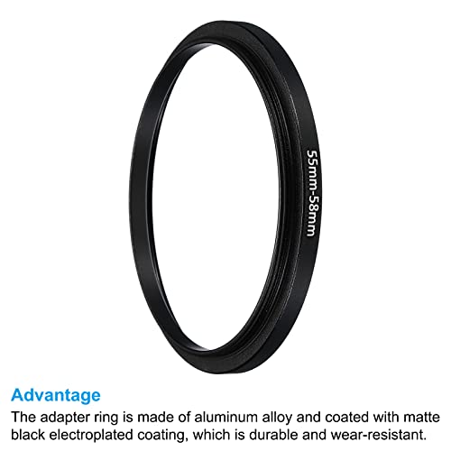 Image of PATIKIL 55mm-58mm Metal Step Up Ring, 2 Pack Camera Lens Filter Adapter Ring Aluminum Filter Adapter Ring for Camera Lenses Hood, Black