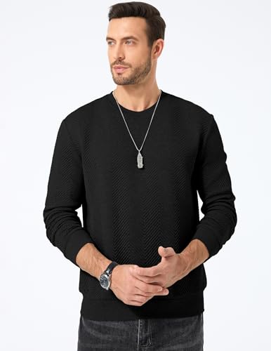 JMIERR Mens Crewneck Sweatshirt Casual Long Sleeve Texture Pullover Shirt for Men3