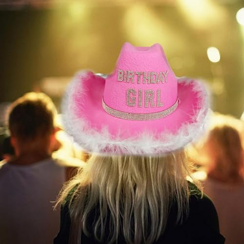 Feathered Birthday Girl Hat with Adjustable Chin STRPS Rhinestones Decoration Party Hat for Girl Birthday Photography3