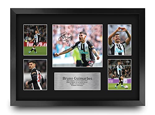 HWC Trading Bruno Guimaraes Newcastle United 16 x 12 inch (A3) Printed Gifts Memorabilia Signed Autograph Photograph Display for Football Fans and Supporters - 16" x 12" Framed