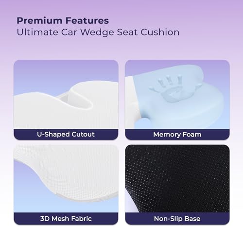 Image of Billebon Premium Car Seat Cushions Combo| Lumbar Support| Neck Rest & Car Wedge Seat Cushion for Long Drive Comfort| Gel Infused Memory Foam| Ergonomic Car Cushions Pillows -Black