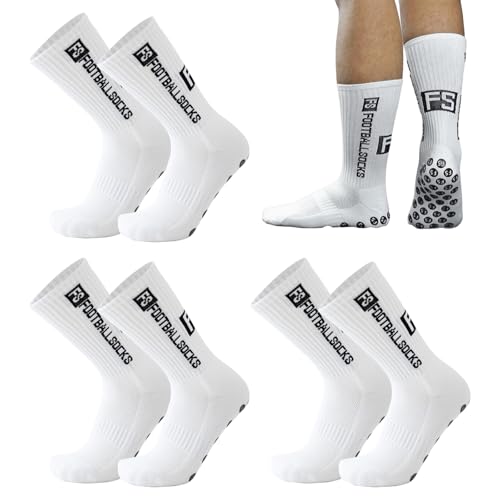 FUIPVGI 3 Pares Calcetines Futbol, Calcetines Antideslizantes Futbol, Calcetines Futbol con Agarres, Transpirables Calcetines para Unisex, Calcetines Deporte Fútbol para Ciclismo (Blanco, Talla única)