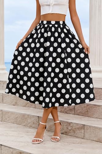 Image of Cicy Bell Womens Summer Striped Maxi Skirts A-Line Beach Vacation Outfits | Elastic Waist, Side Pockets, Flowy, Midi Length, Color Contrast, Trendy Casual